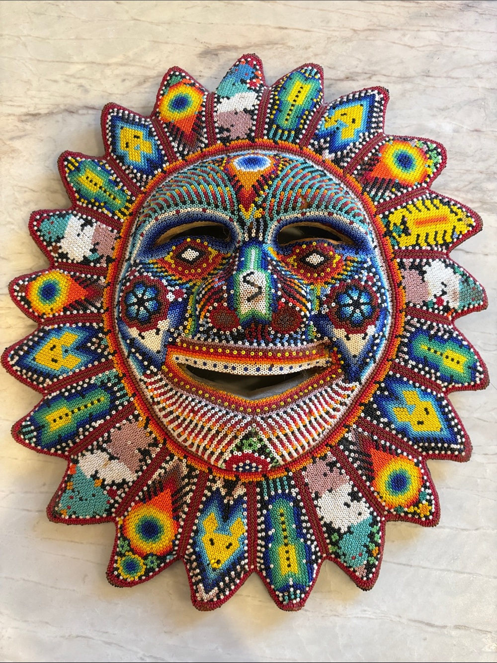 Huichol Beaded Sun - Multicolor Mexican Folk Mask